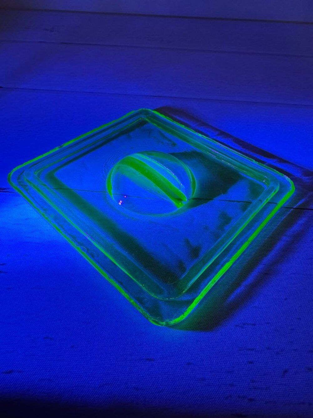 Vintage Uranium Vaseline Glass Refrigerator Dish Lid Only Green UV Reactive